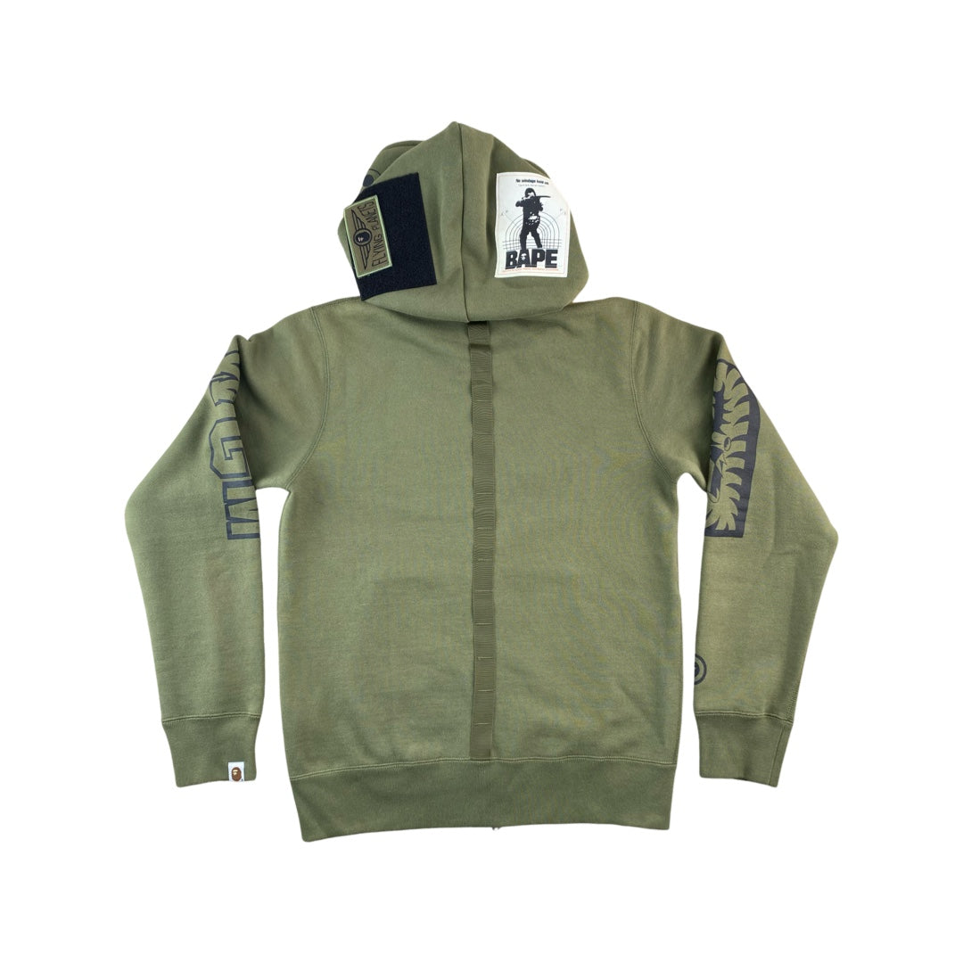 A Bathing Ape Hoodie "Military Shark Full Zip Hoodie" -olive