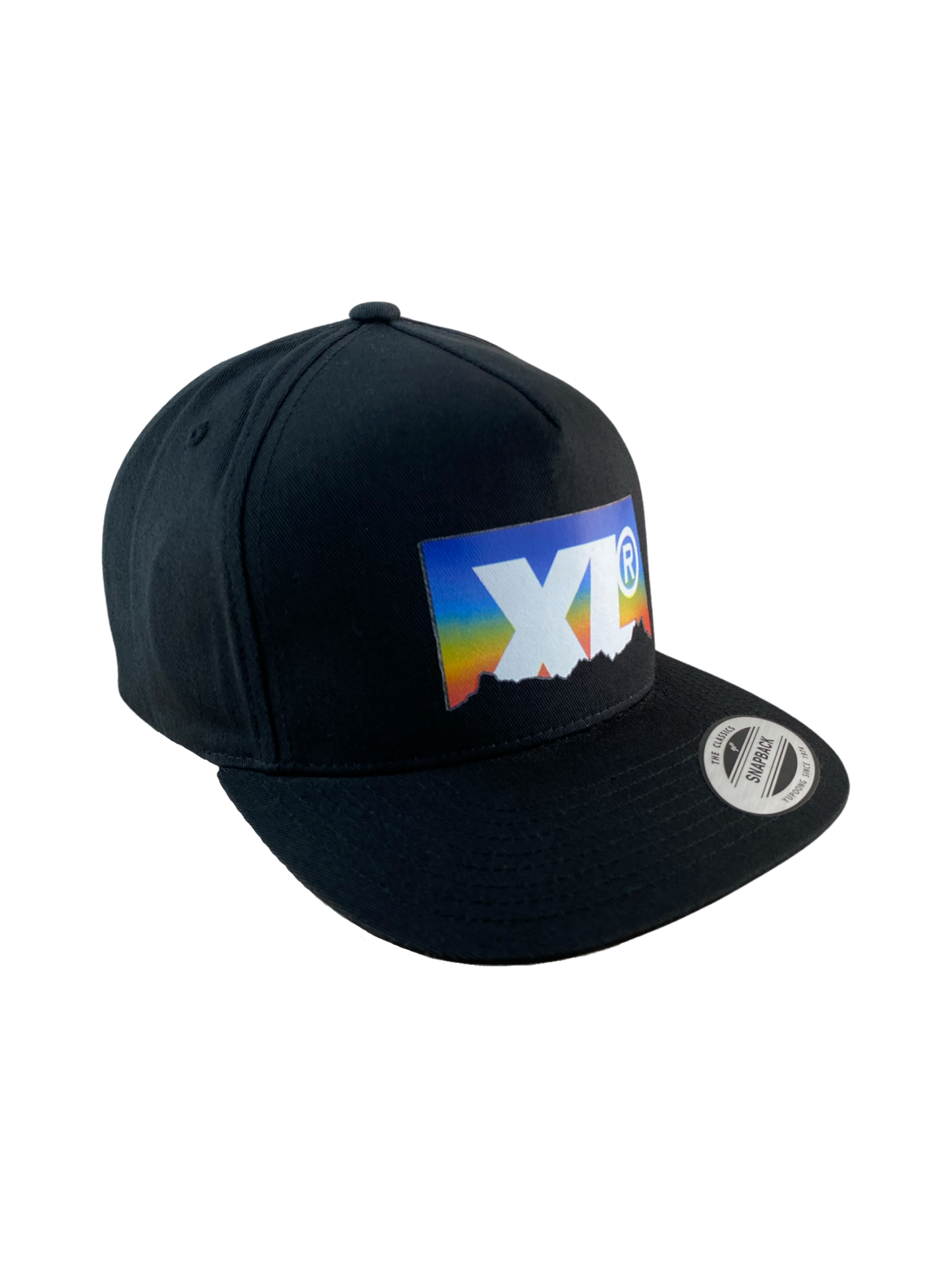 X-Large Cap "Sunset Hat" -blackclassic snapback "XL"- Logo Print auf Sonnenuntergang auf der Frontseite, Innenschirm grün schwarz Verstellbarer Snapback Verschluß, Umfang 60cm