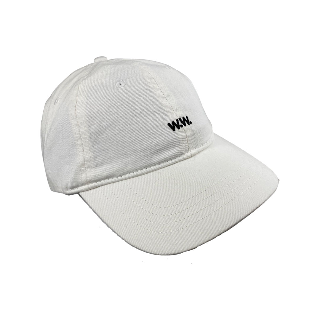 Wood Wood Cap "Low Profile" - White,W.W. Stick in schwarz auf der Frontseite, gebogener Schirm weiß Stufenlos verstellbarer Baumwollriemen, maximaler Umfang 60cm