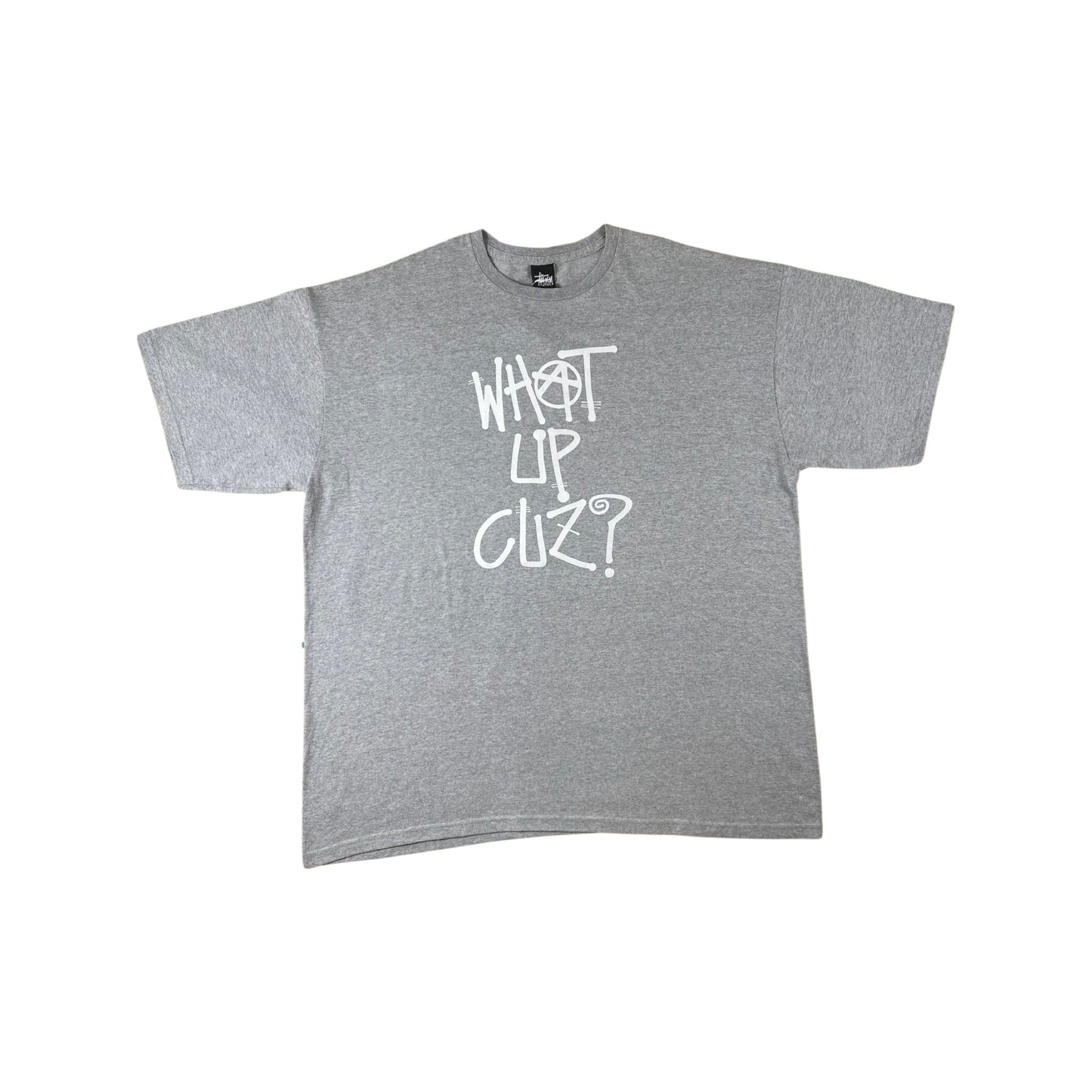 Stüssy T-Shirt “What up cuz?” -grey heather