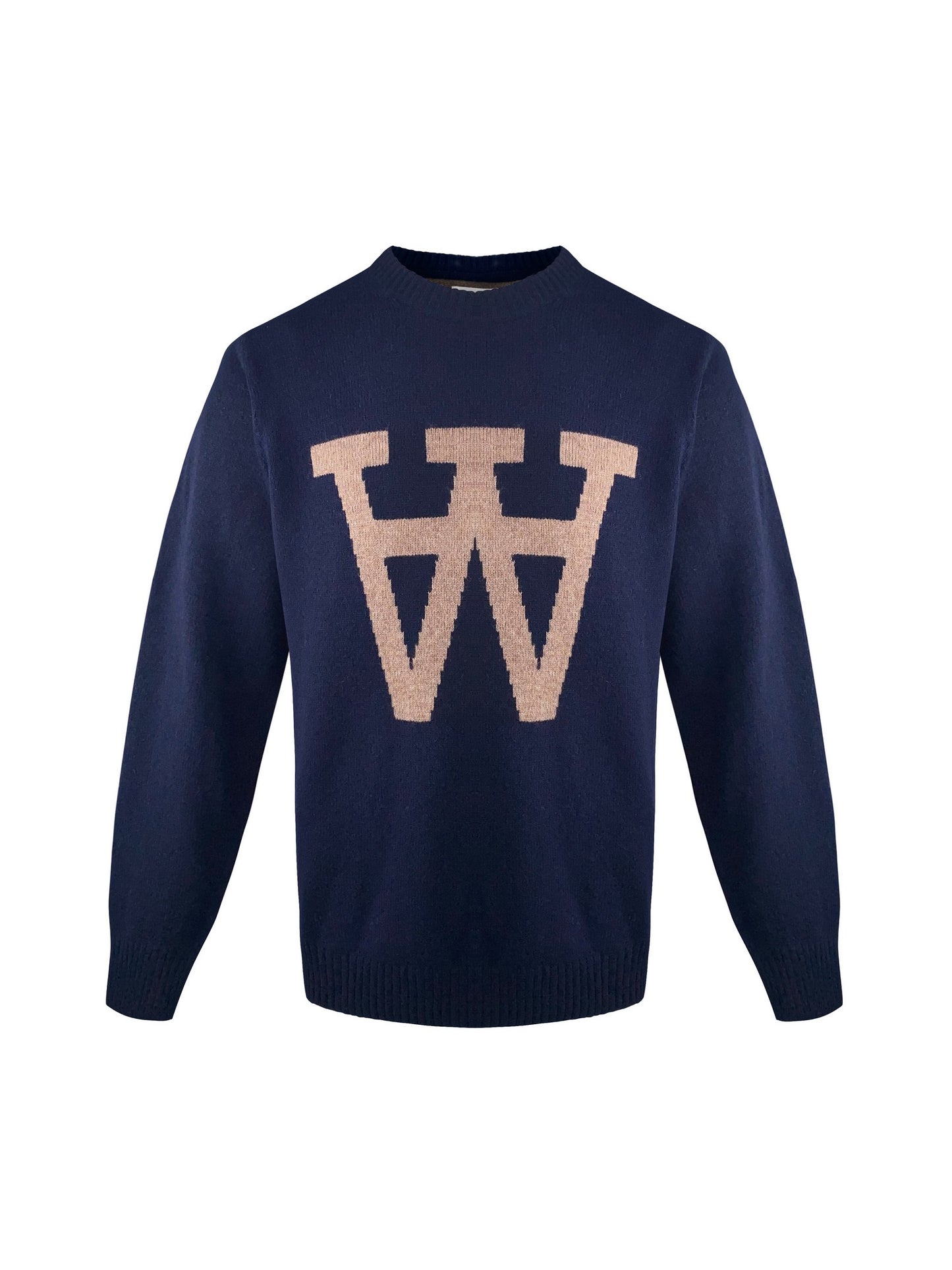 Wood Wood Strickpullover „ Yale Sweater“ -dark navy, mit AA Motiv in blau/braun